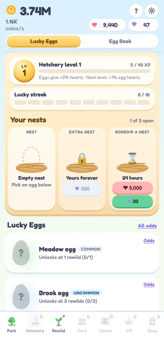 The hatchery with lucky eggs and nests