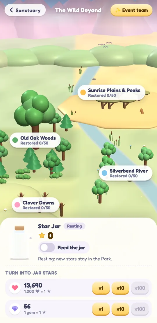 The Wild Beyond map with regions to restore